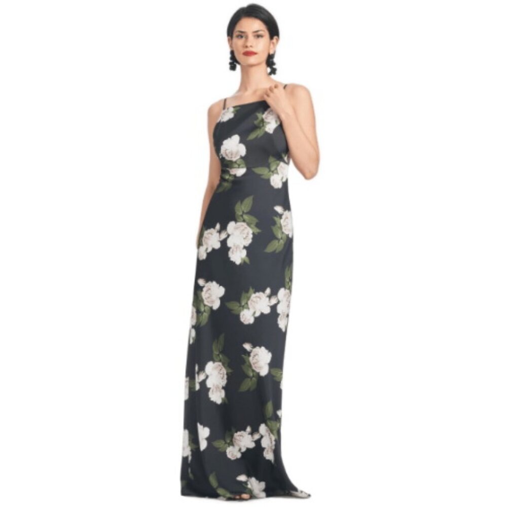 Sachin & Babi Black Obsidian Bloom Shyla Floral Print Gown